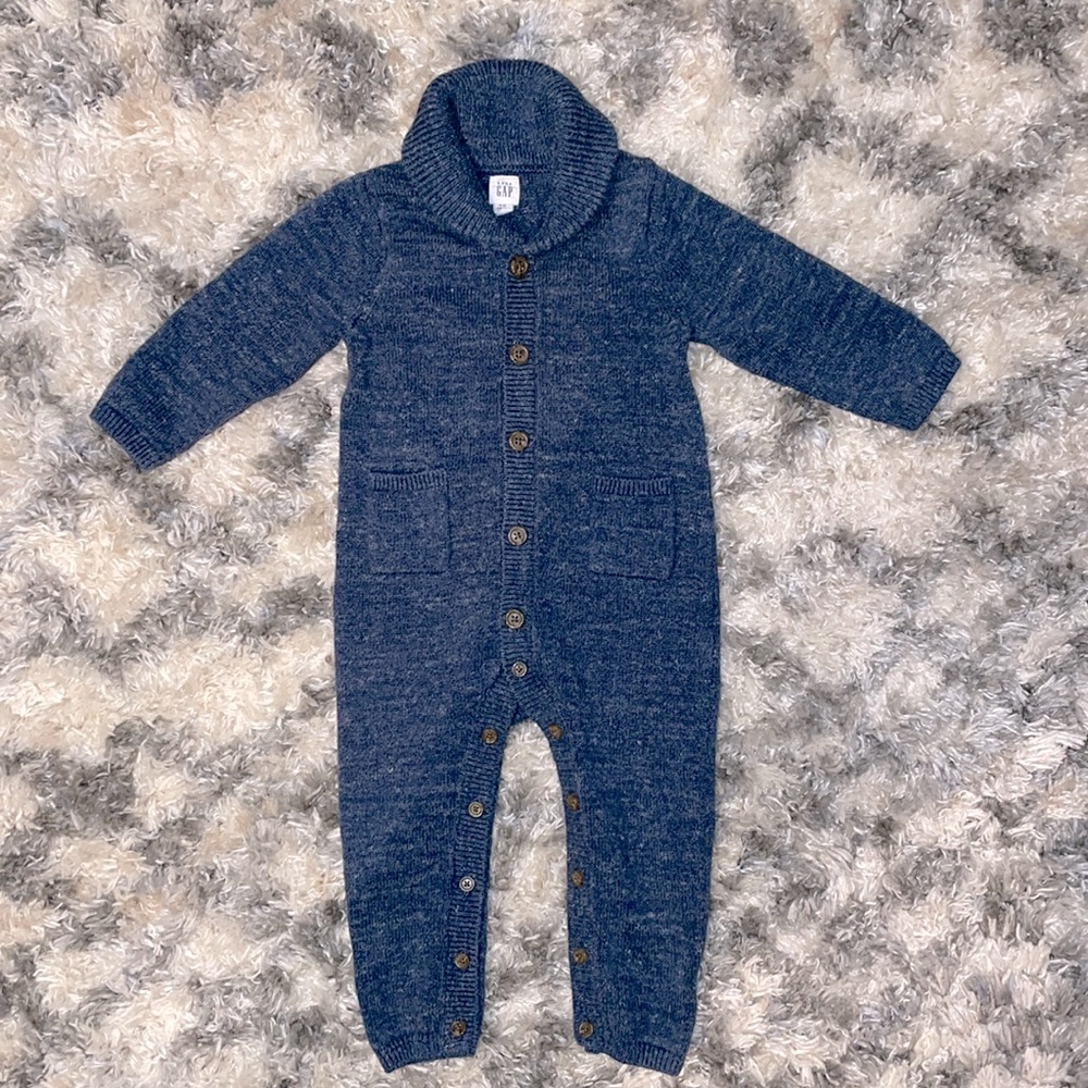 Knitted Button Long Sleeve Jumpsuit